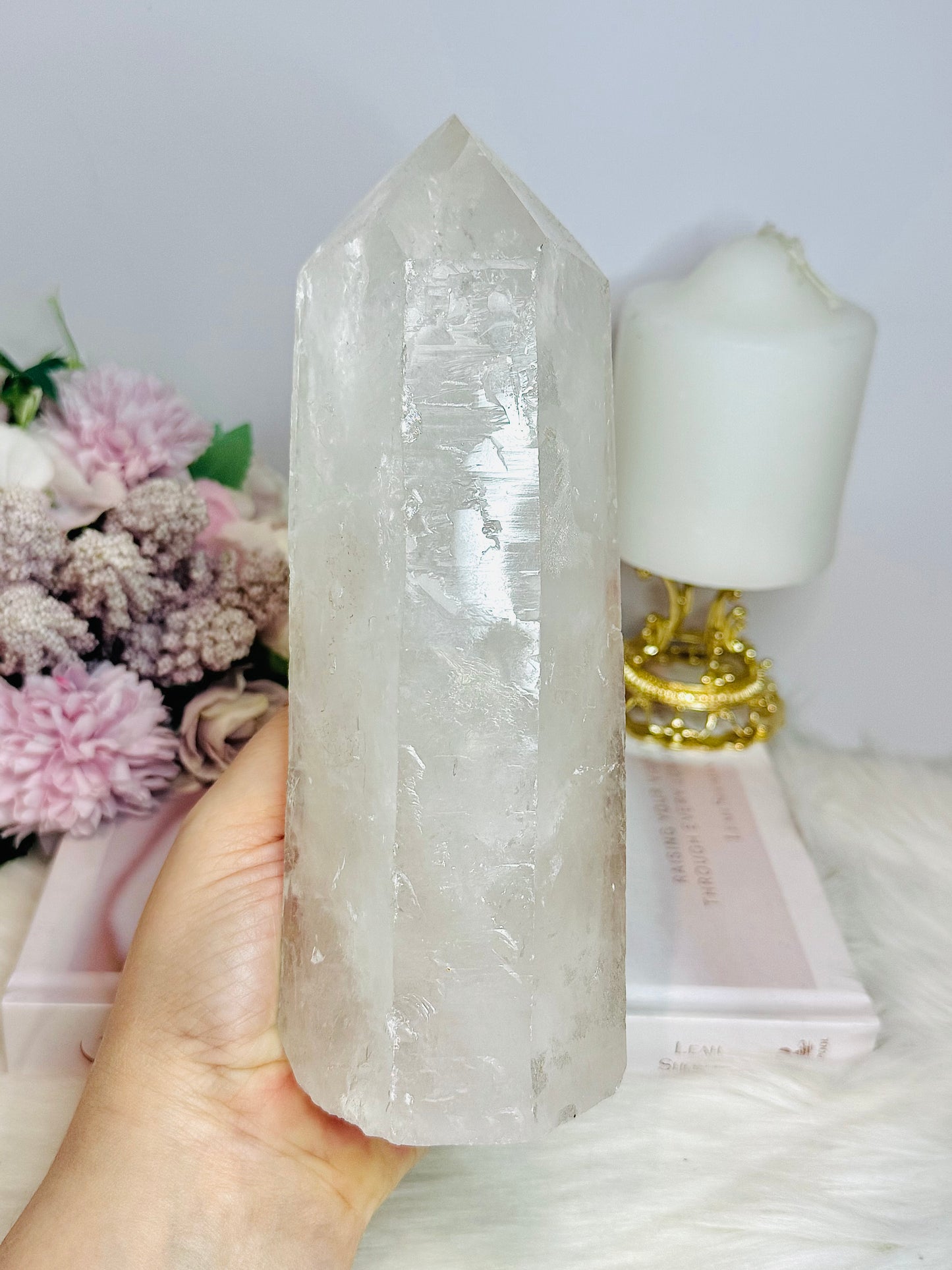 Huge 1.53KG Lemurian Quartz Crystal Tower From Brazil