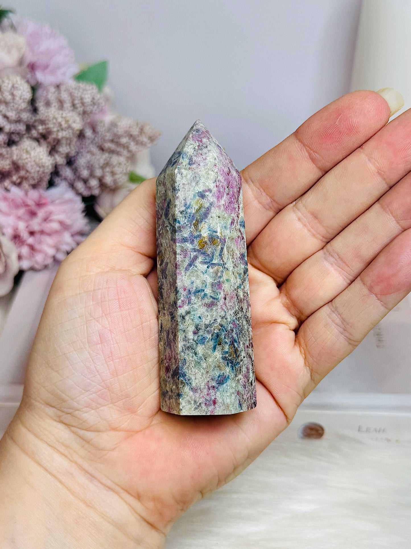 Rare Ruby In Blue Apatite Tower (UV Reactive) 9cm