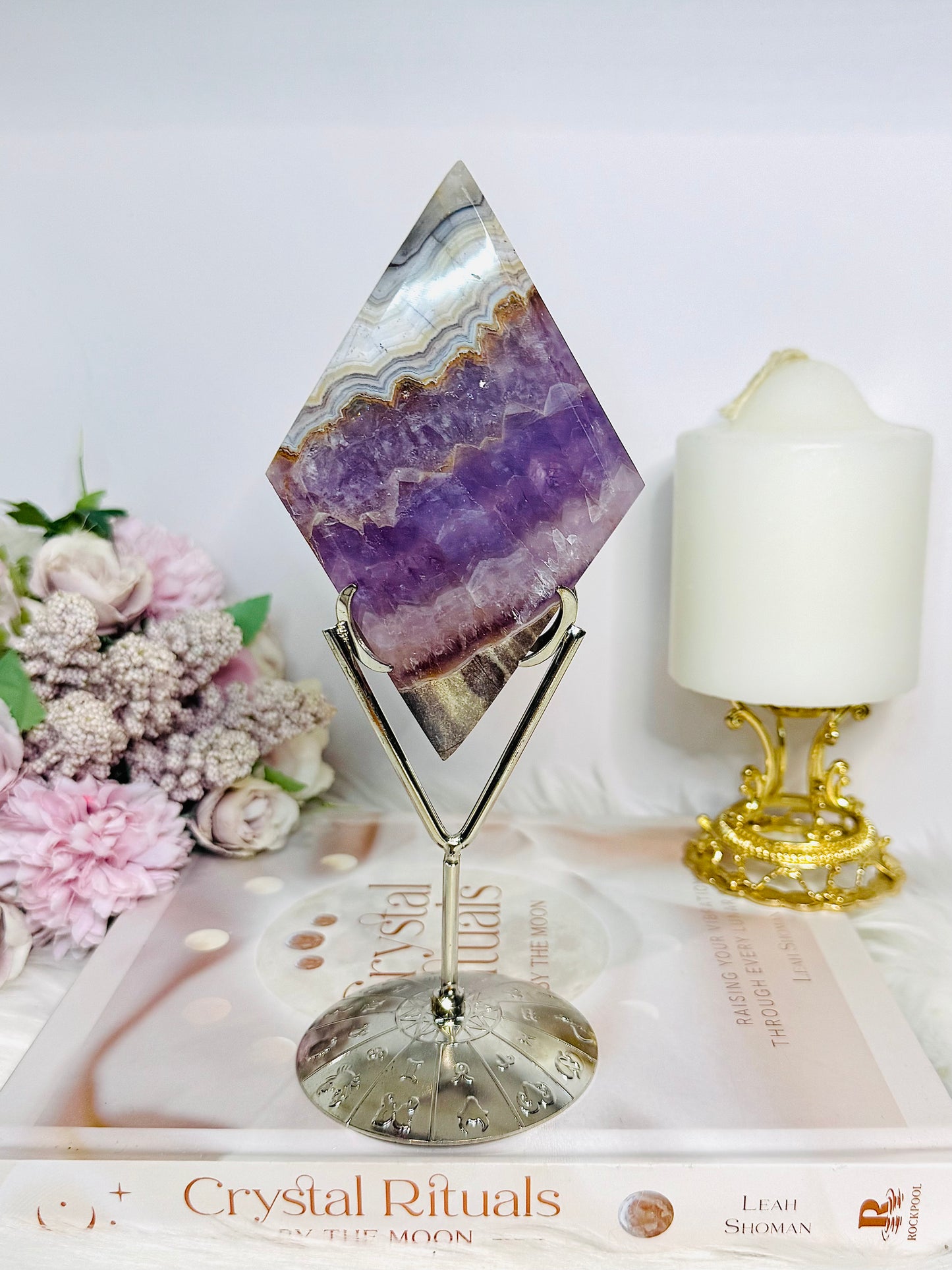 Crazy Lace Amethyst Diamond on Stand 19.5cm