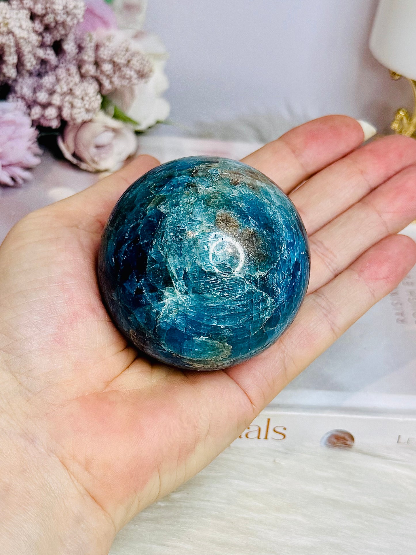 Blue Apatite Sphere on Stand 360g