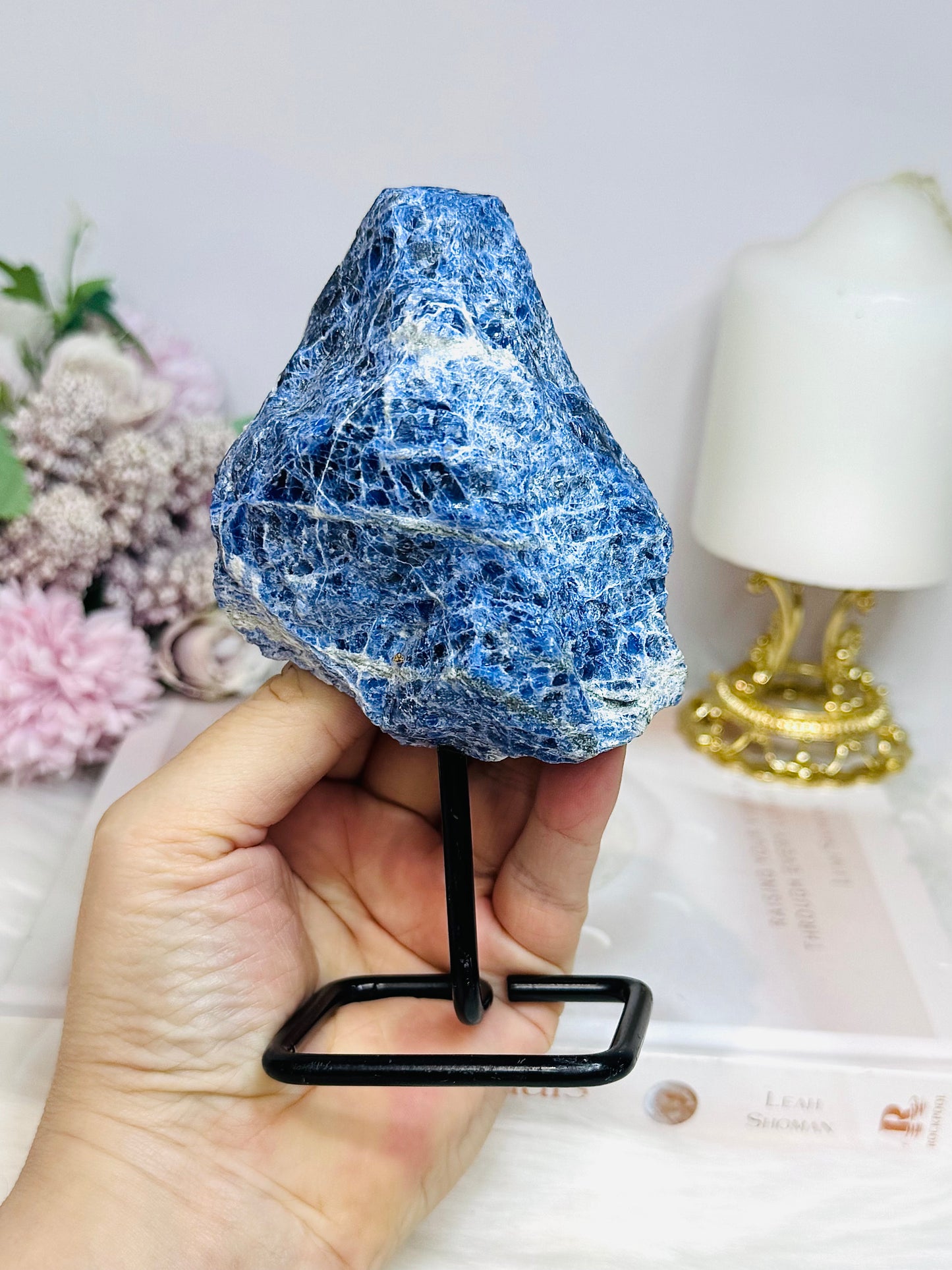 Raw Blue Sodalite On Stand 14cm