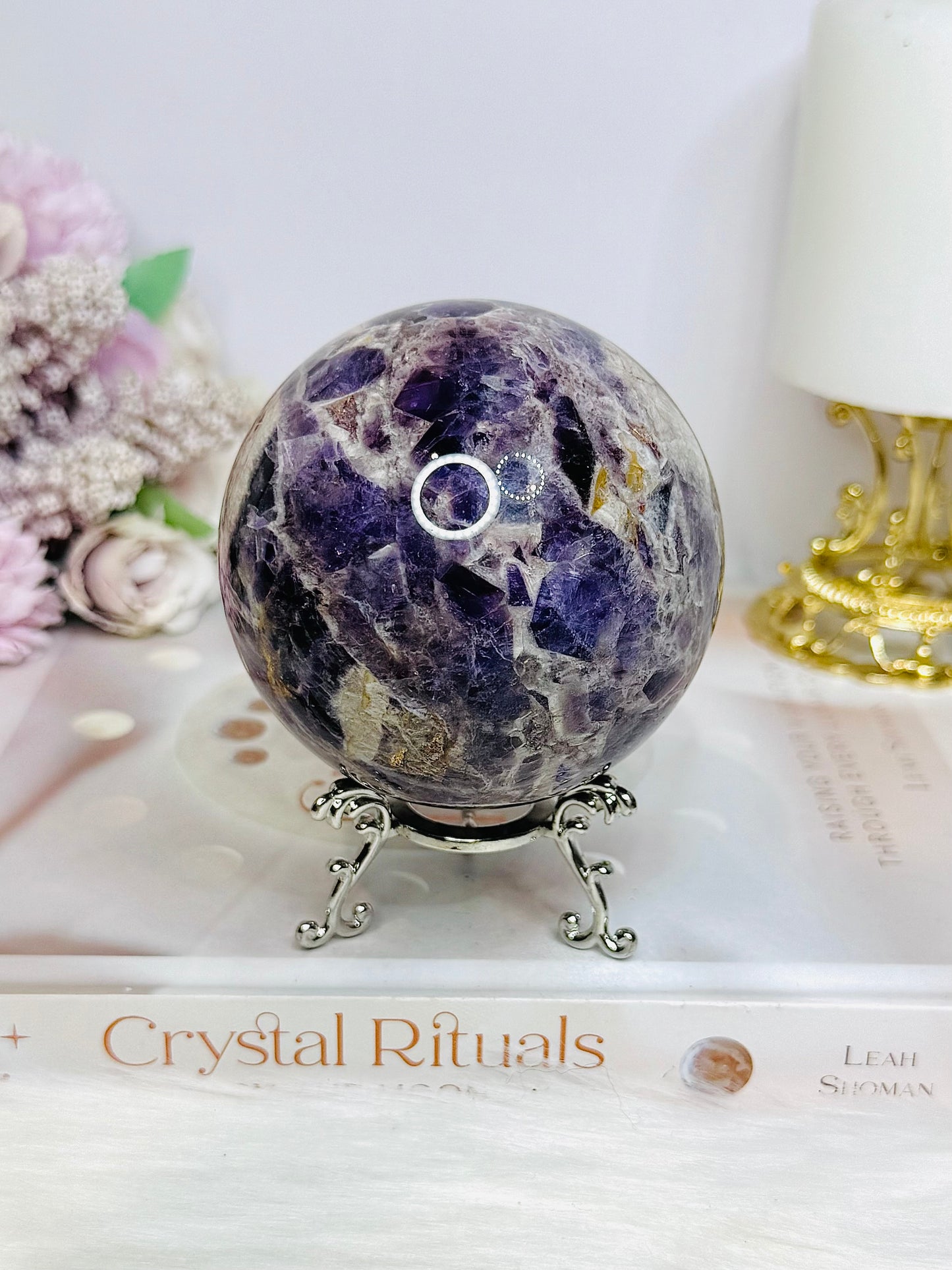 Large Chevron Amethyst Sphere on Stand 607g