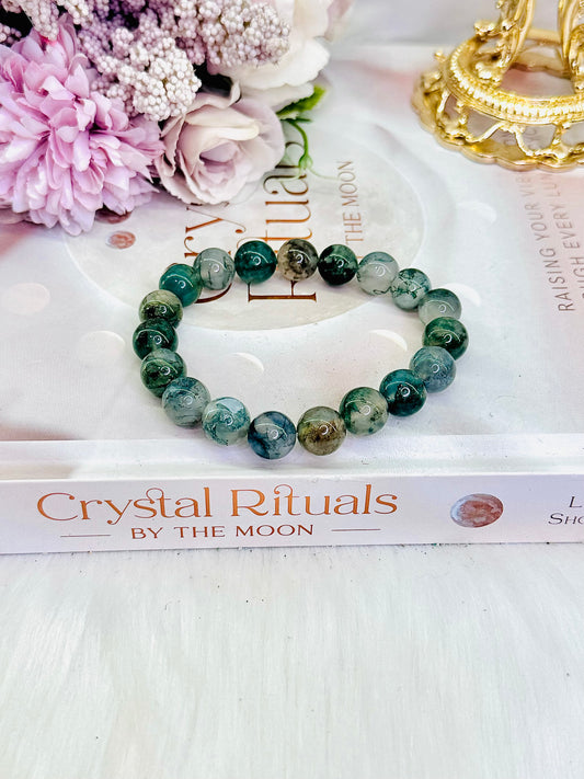 Peace & Tranquility ~ Gorgeous Large Beaded Moss Agate Bracelet In Gift Bag