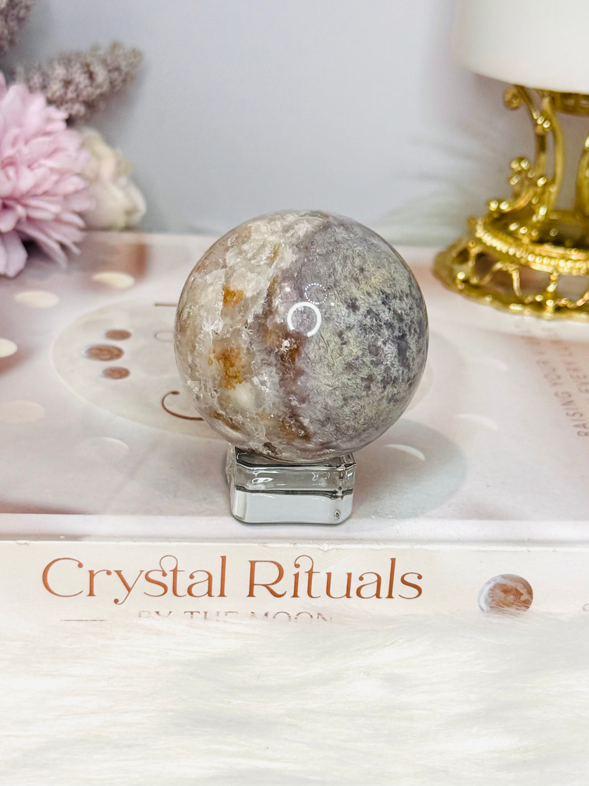 Druzy Flower Agate Sphere On Stand 183g