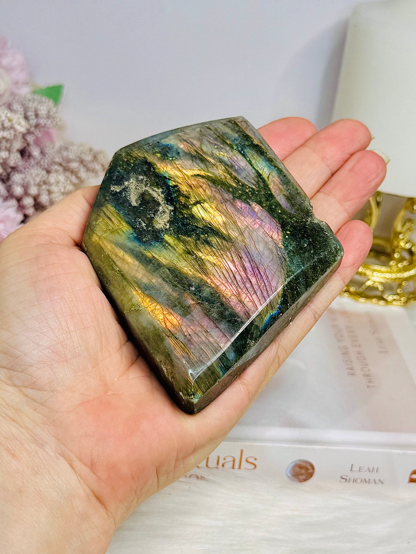 Labradorite Freeform Pink & Purple Flash ~ (Imperfection on face of slab) 282g 8cm
