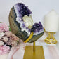 Huge Stunning High Grade Deep Purple Amethyst Cluster with Calcite Inclusion On Gold Stand 21cm 1.5KG