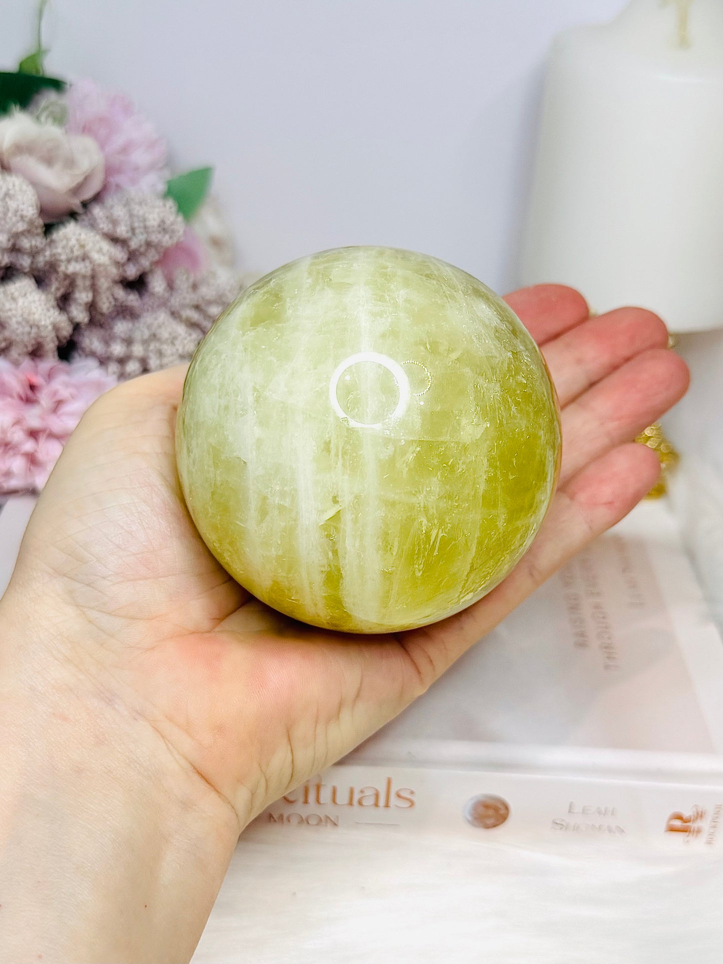 Large Citrine Sphere (heat treated) On Stand 552g