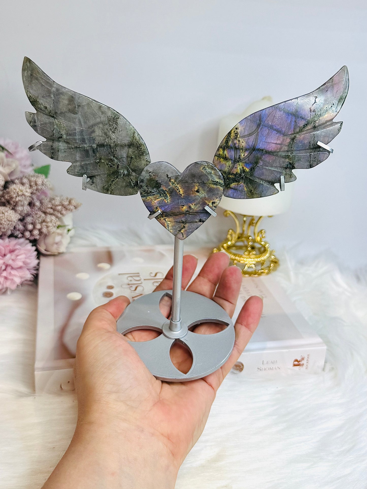 Purple Labradorite Heart with Wings ~ Each piece is full of flash 18cm