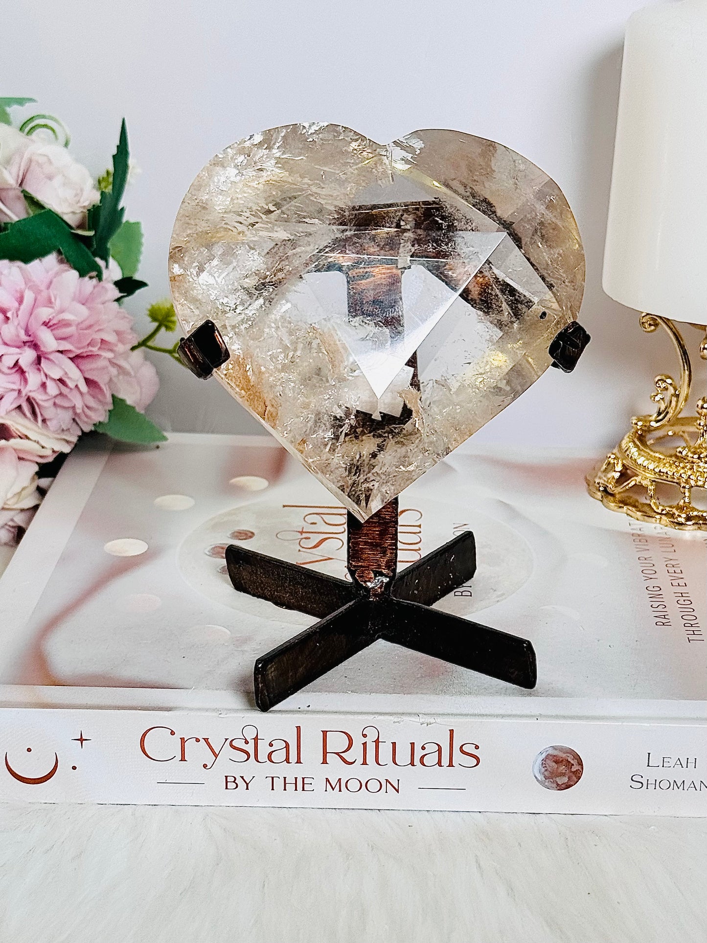 Fabulous Large AAA Grade Smokey Quartz Faceted Heart on Bronze Stand 13cm 486grams