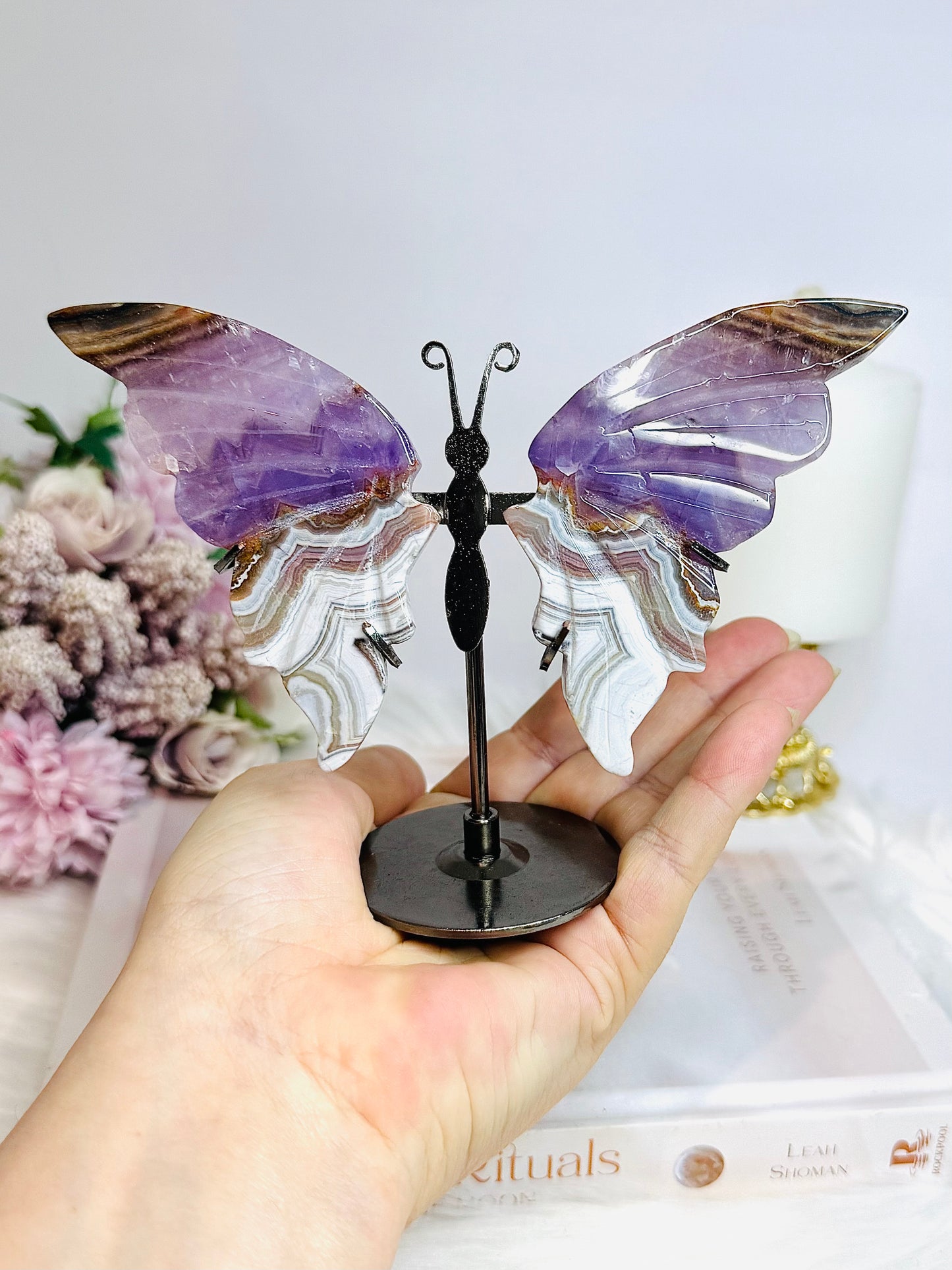 Crazy Lace Amethyst Butterfly Wings on Stand 11cm