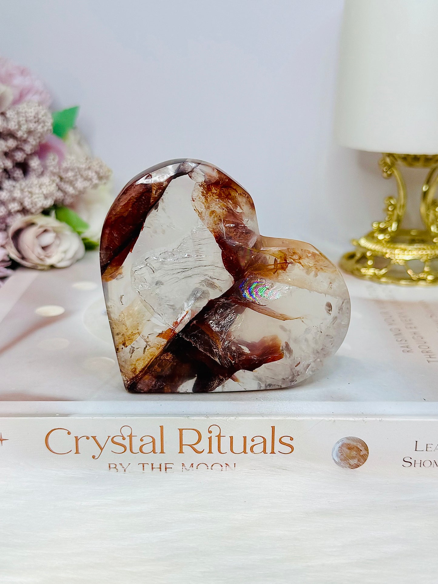 High Grade Fire Quartz Heart On Stand