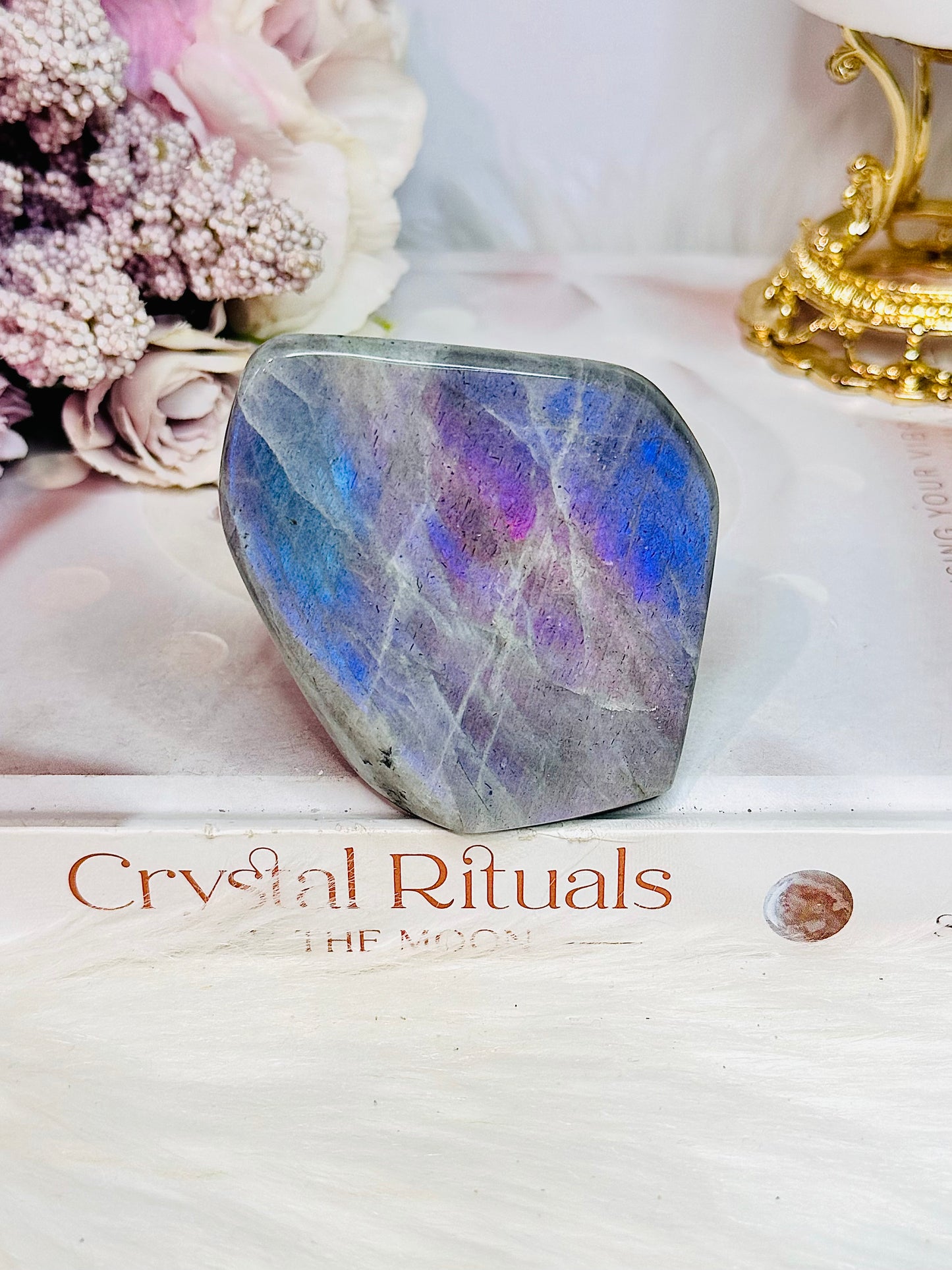 Natural Labradorite Polished Freeform With Gorgeous Pink Purple & Blue Flash 7cm