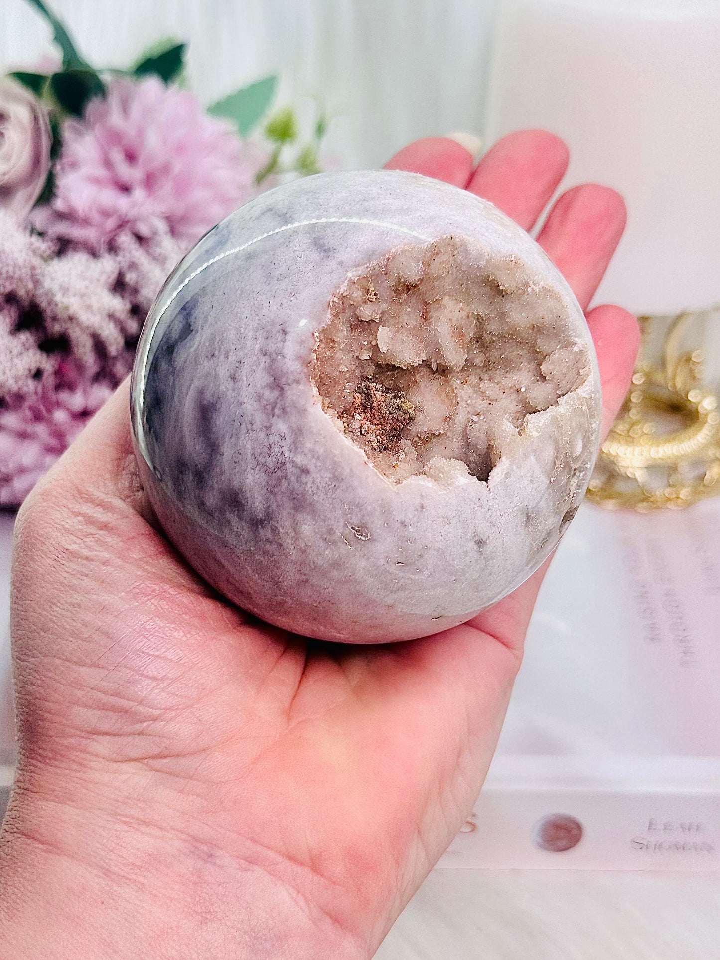 Stunning Large 574gram Pink Amethyst Druzy Sphere on Stand From Brazil (Glass stand in pic is display only)