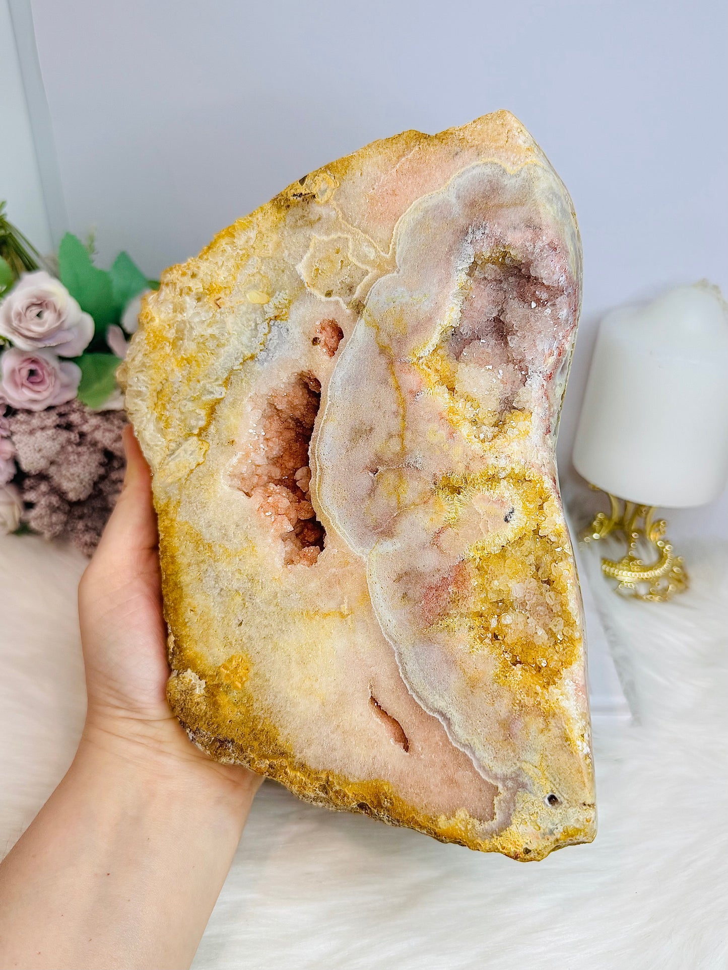 Chunky Pink Amethyst Druzy Slab On Stand 21cm 1.8KG