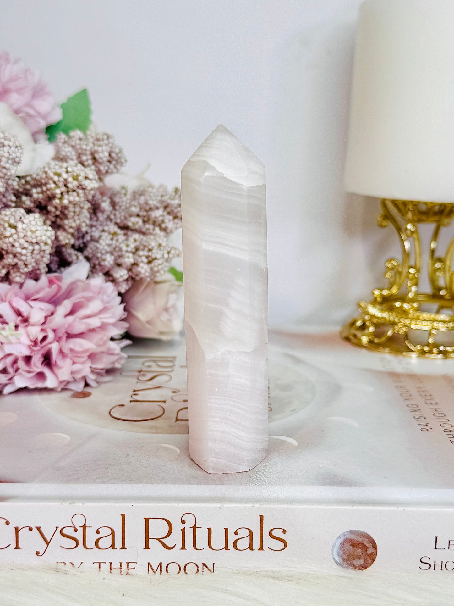 Natural Pink Mangano Calcite Tower UV Reactive 9cm