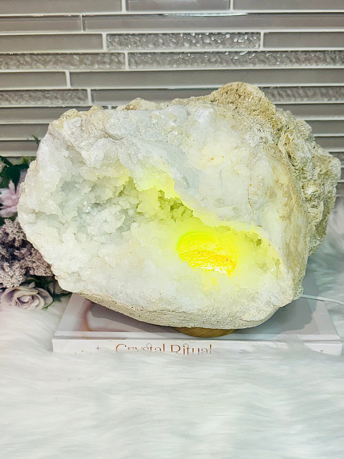 Huge Natural Moroccan Geode with Multicoloured Light Lamp 3.7KG