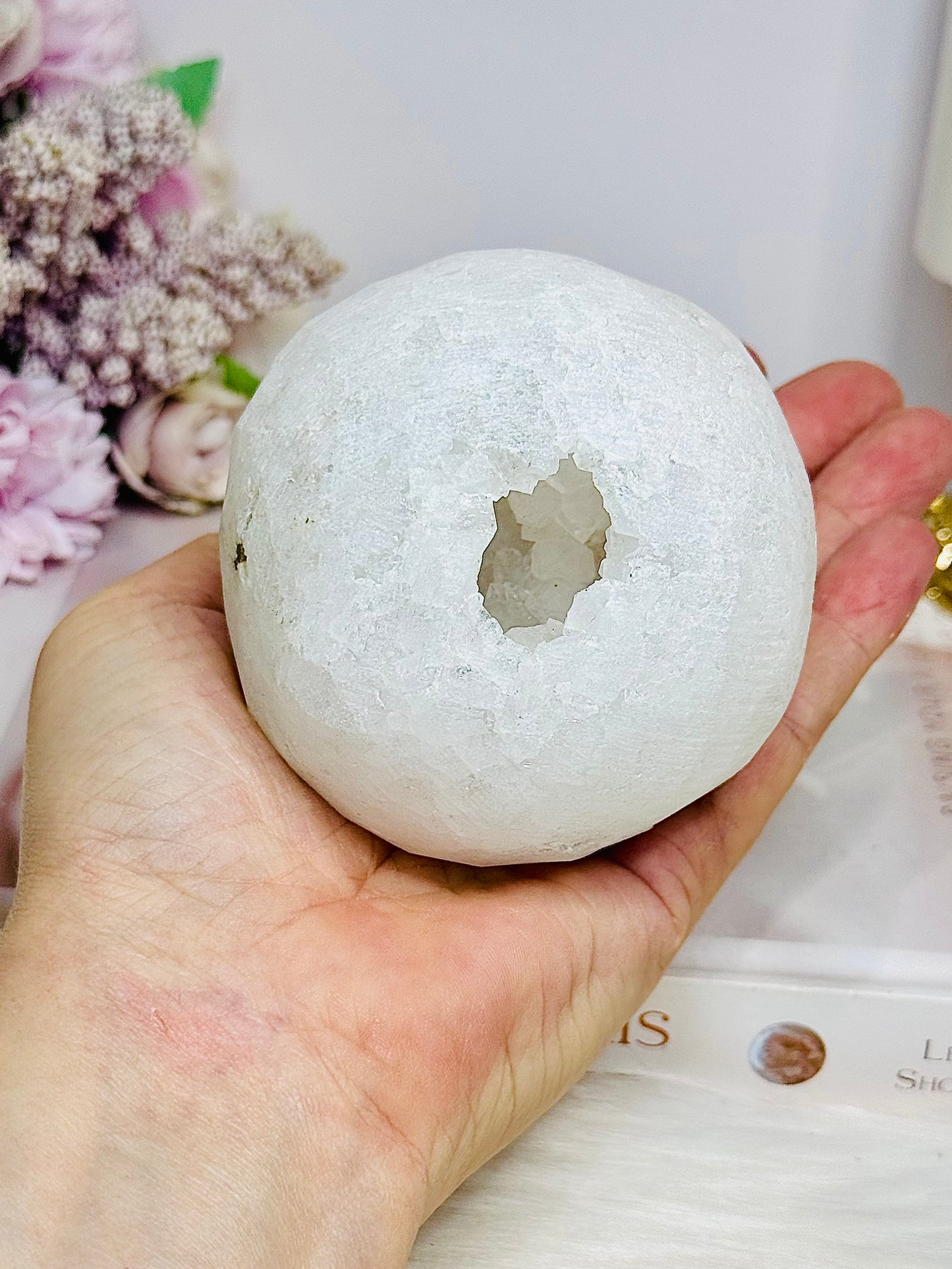 Large Moroccan Quartz Geode Sphere on Stand 566g
