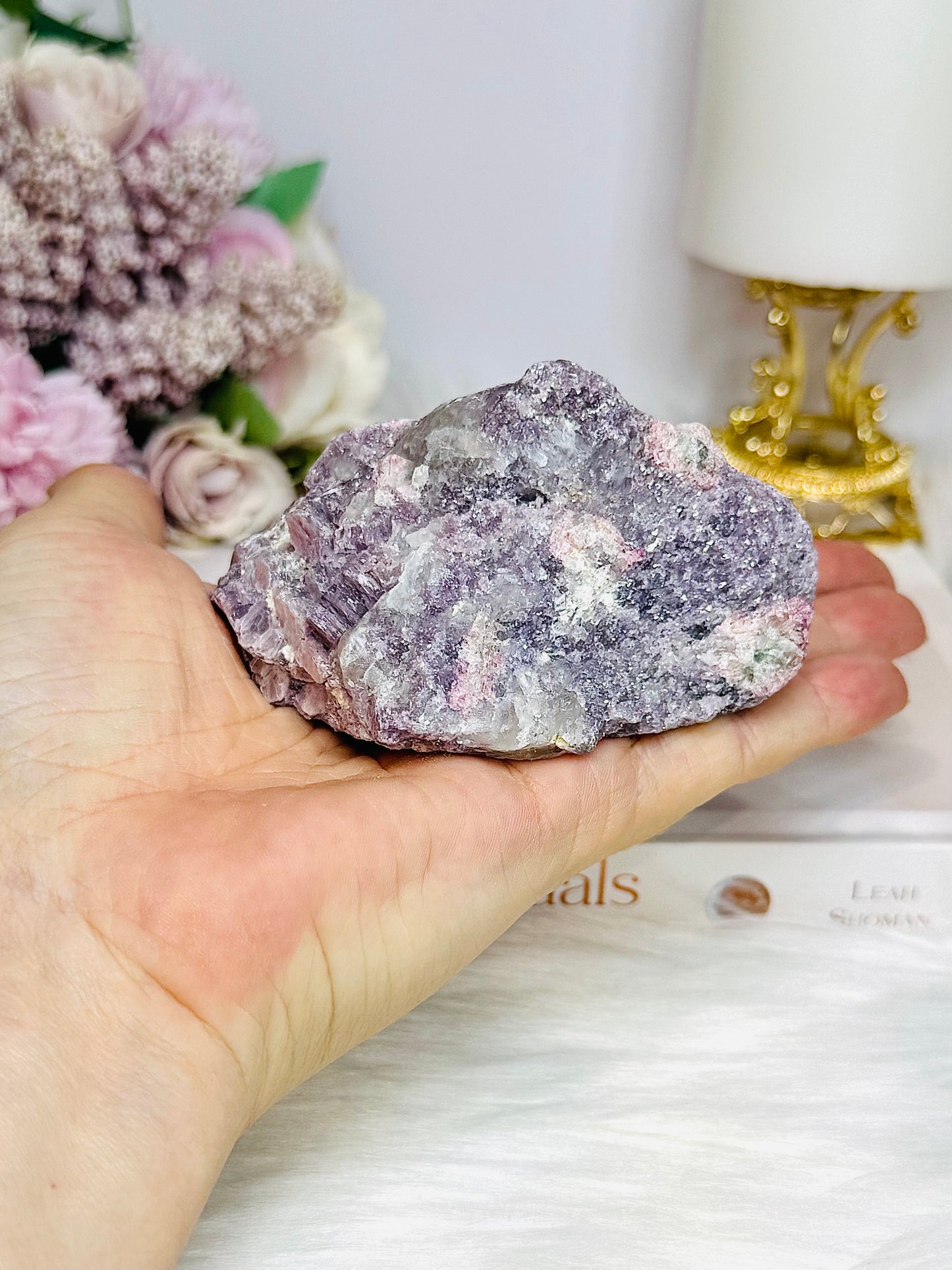 Natural Lepidolite with Pink Tourmaline Raw Specimen 8.5cm 245g