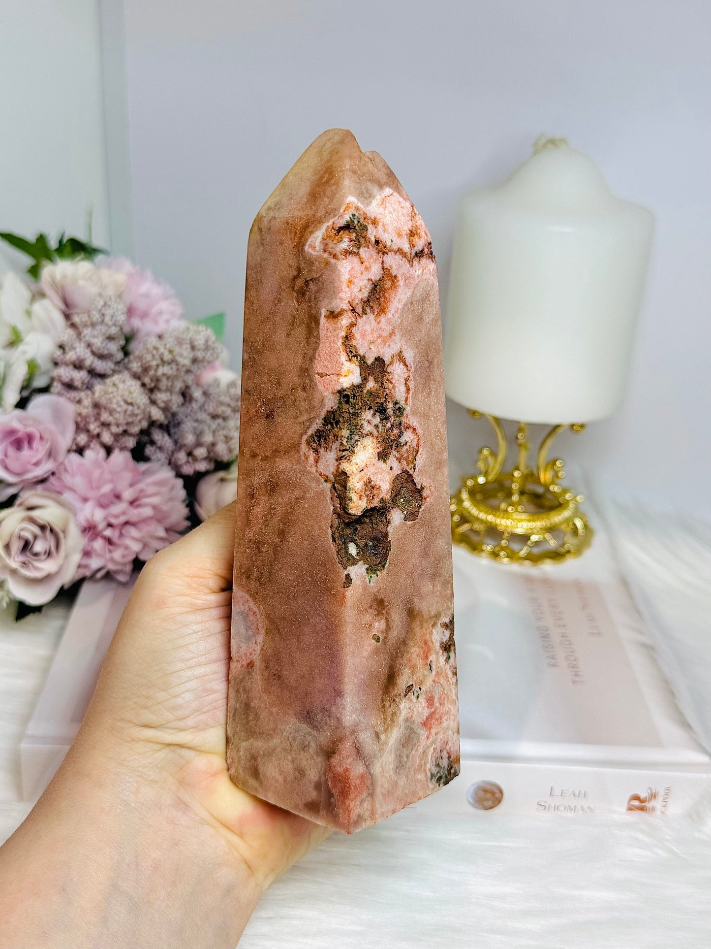 Large Chunky Pink Amethyst Tower 16.5cm 619g (Reduced as chip is imperfect)