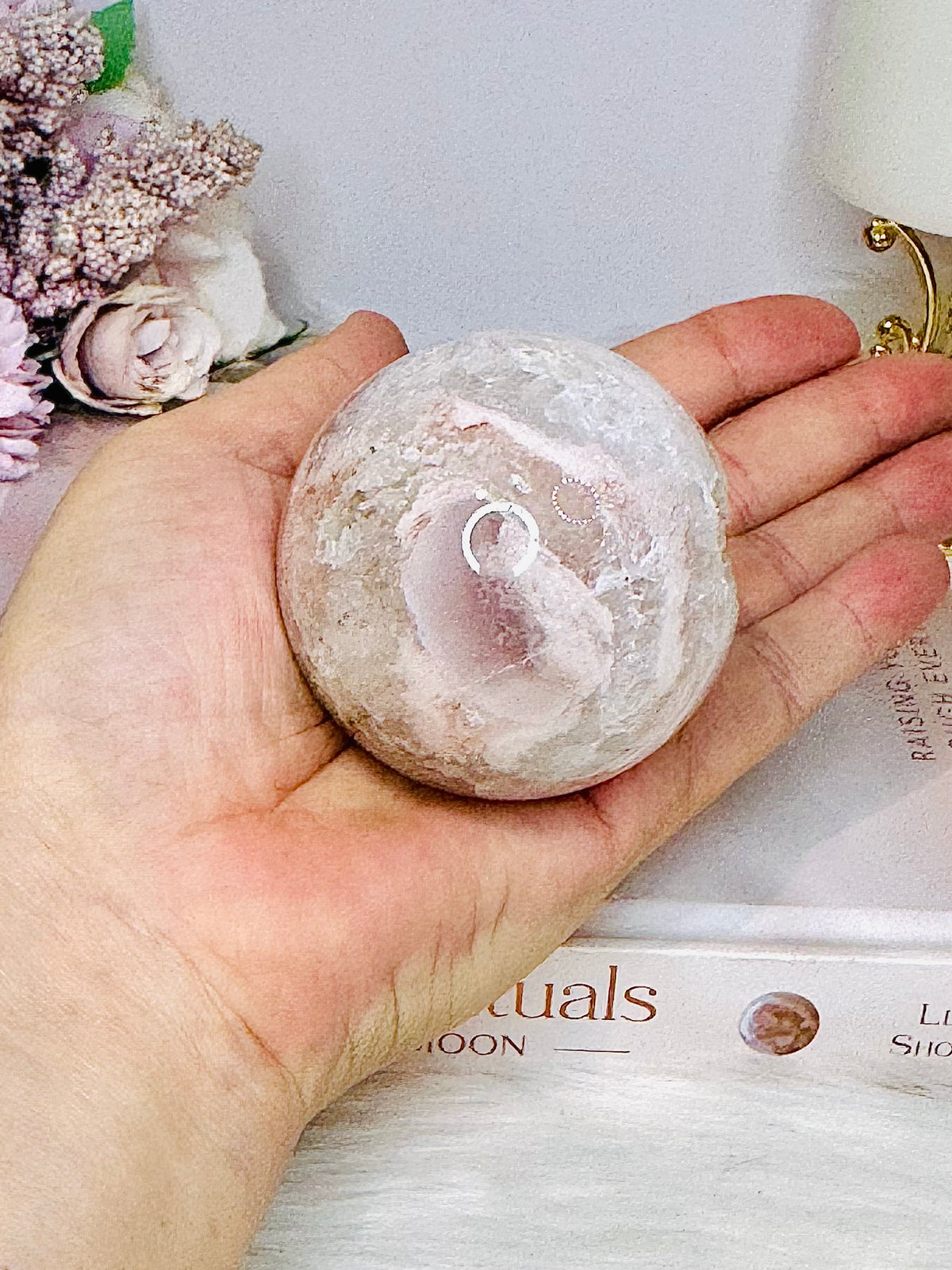 Druzy Pink Amethyst Sphere on Stand 285g