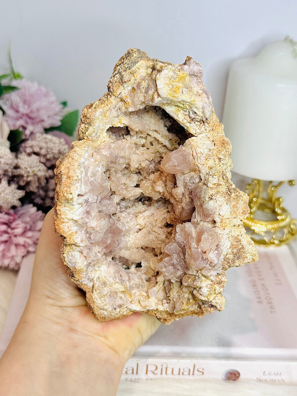 Large Pink Amethyst Druzy Geode On Stand From Brazil 904g