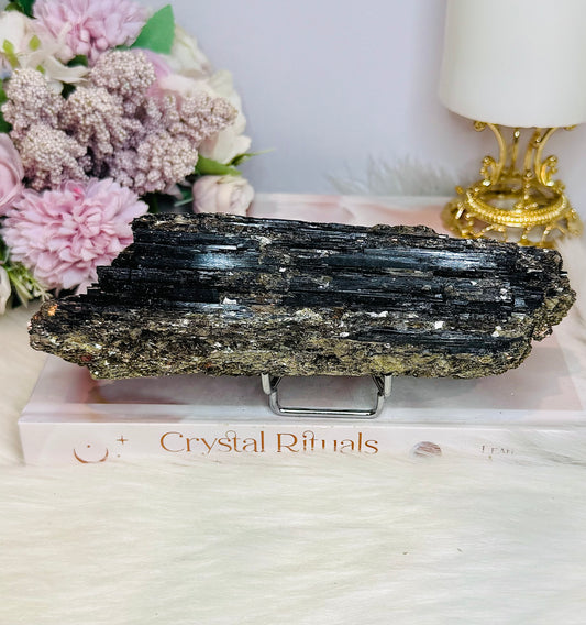 Large Natural Black Tourmaline In Mica Specimen On Stand 18cm 601g