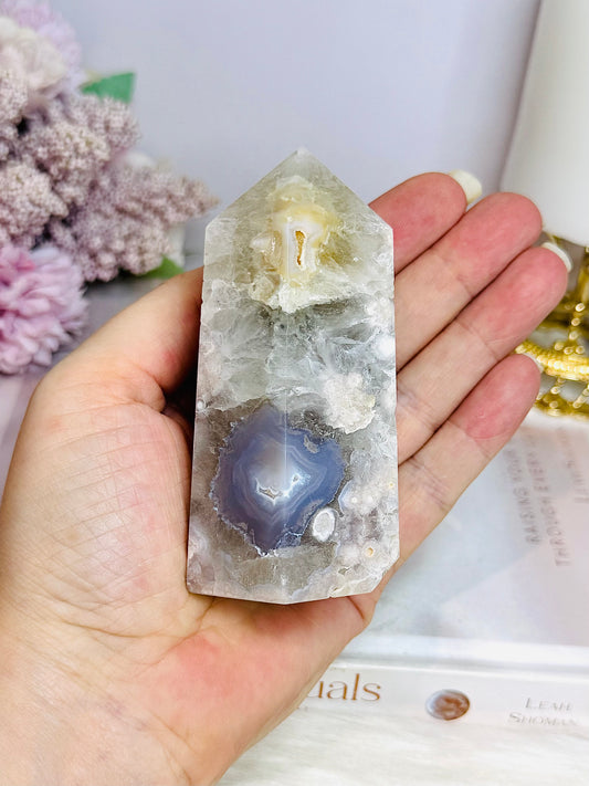 Green Flower Agate Tower 9.5cm 289g