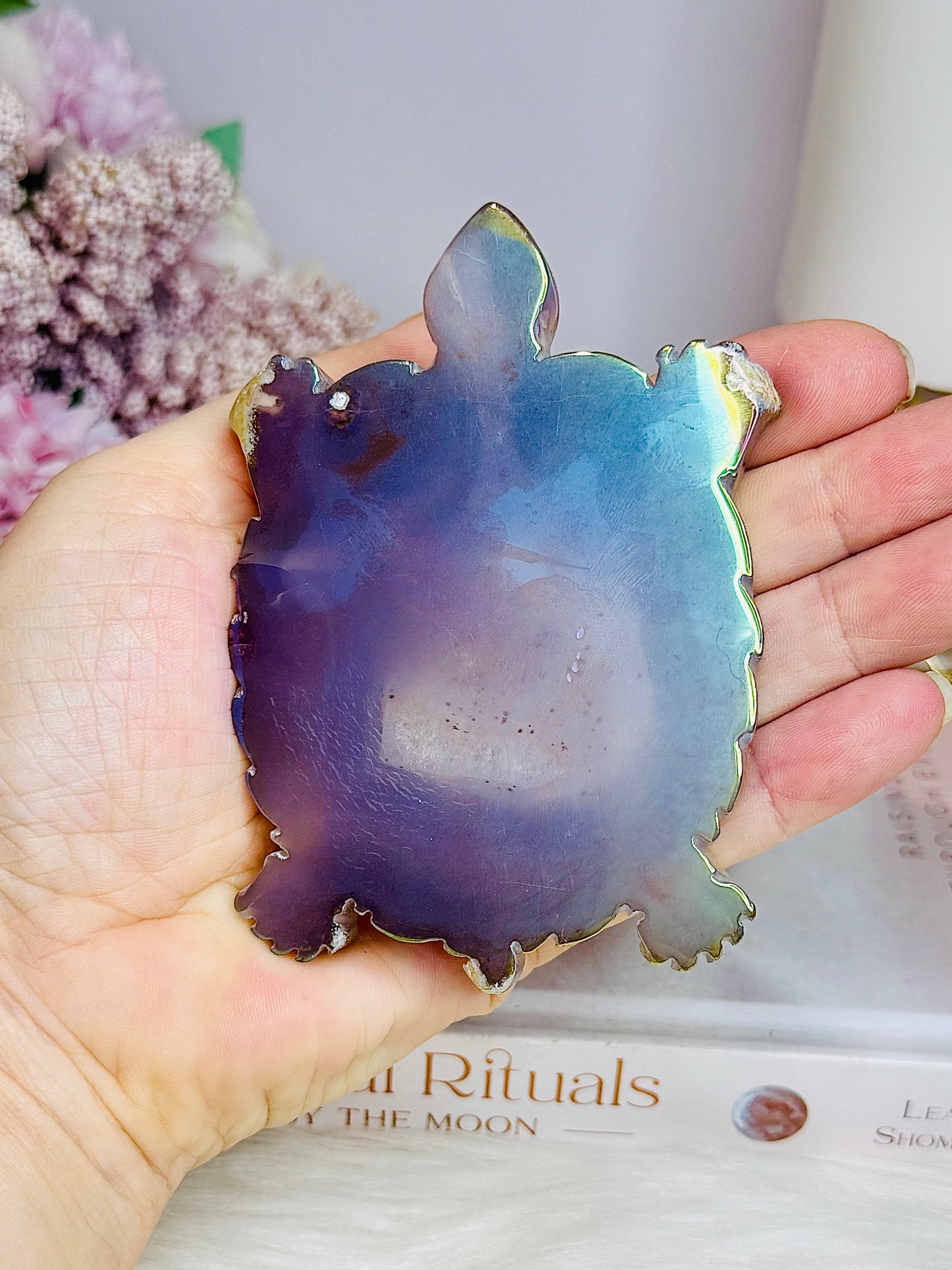 Angel Aura Carved Agate Turtle 10cm