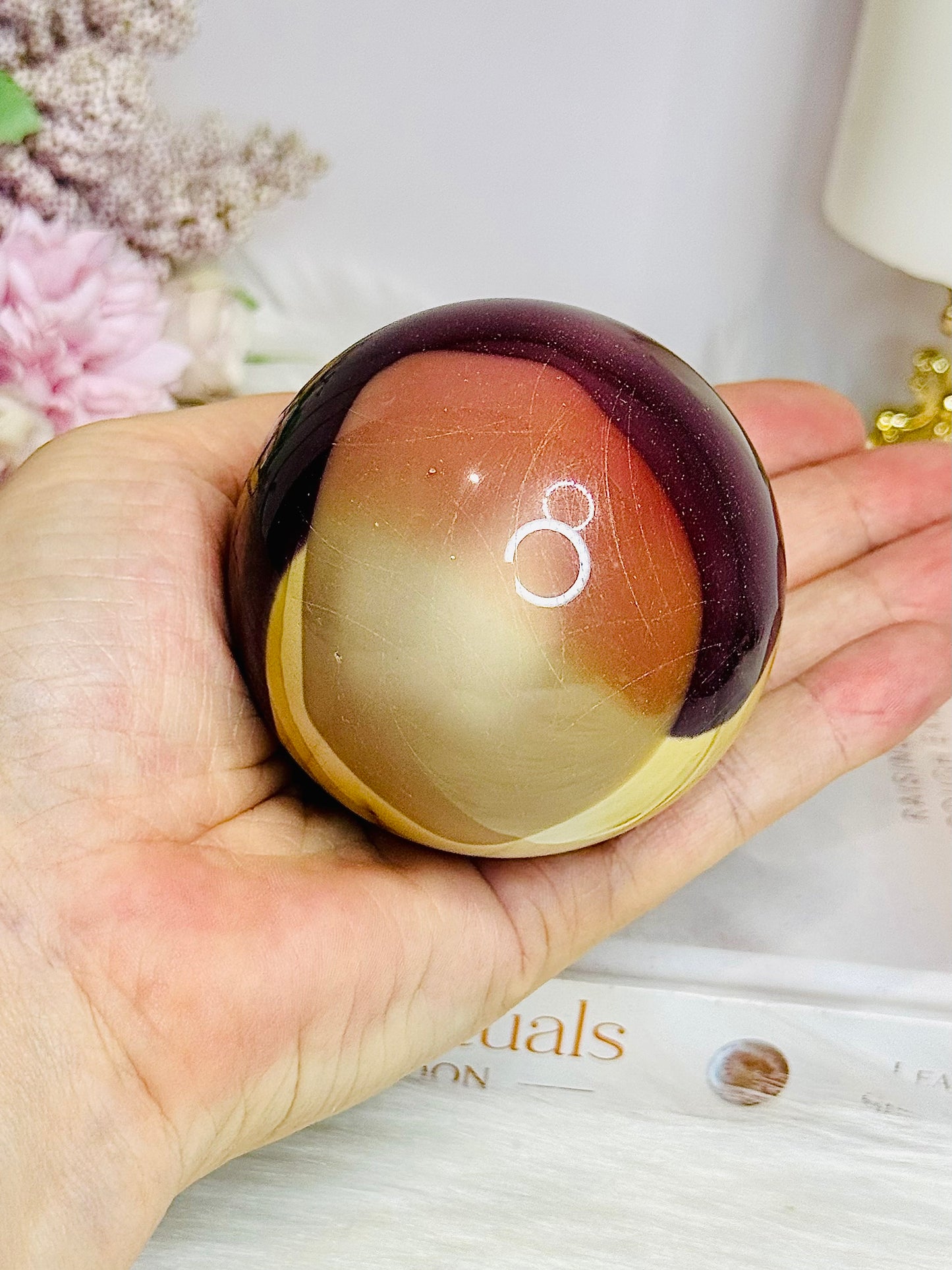Large Mookaite Jasper Sphere on Stand 392g