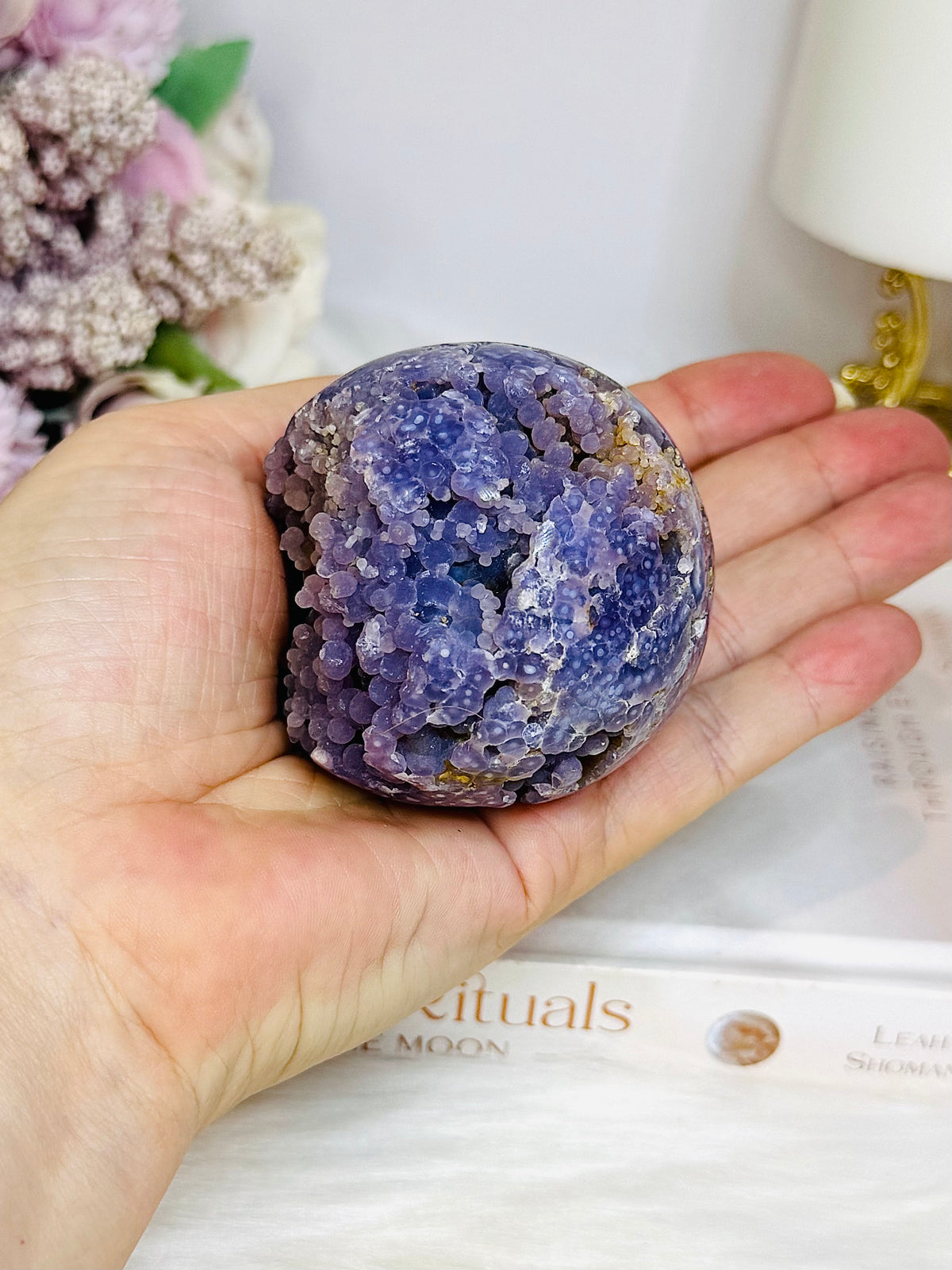 Natural Large Grape Agate | Chalcedony Sphere 247g On Stand