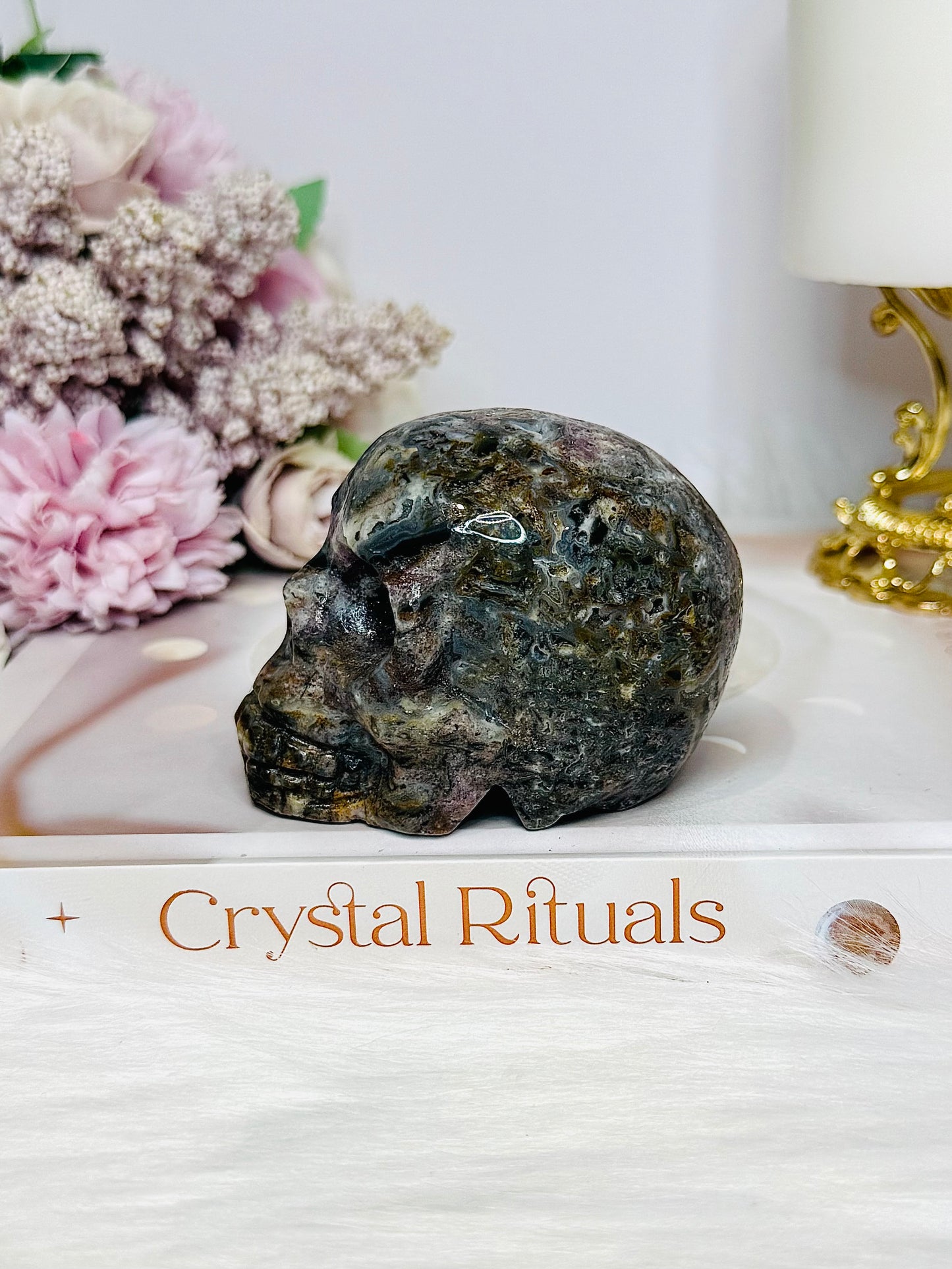 Root Fluorite Carved Skull 8cm 323g