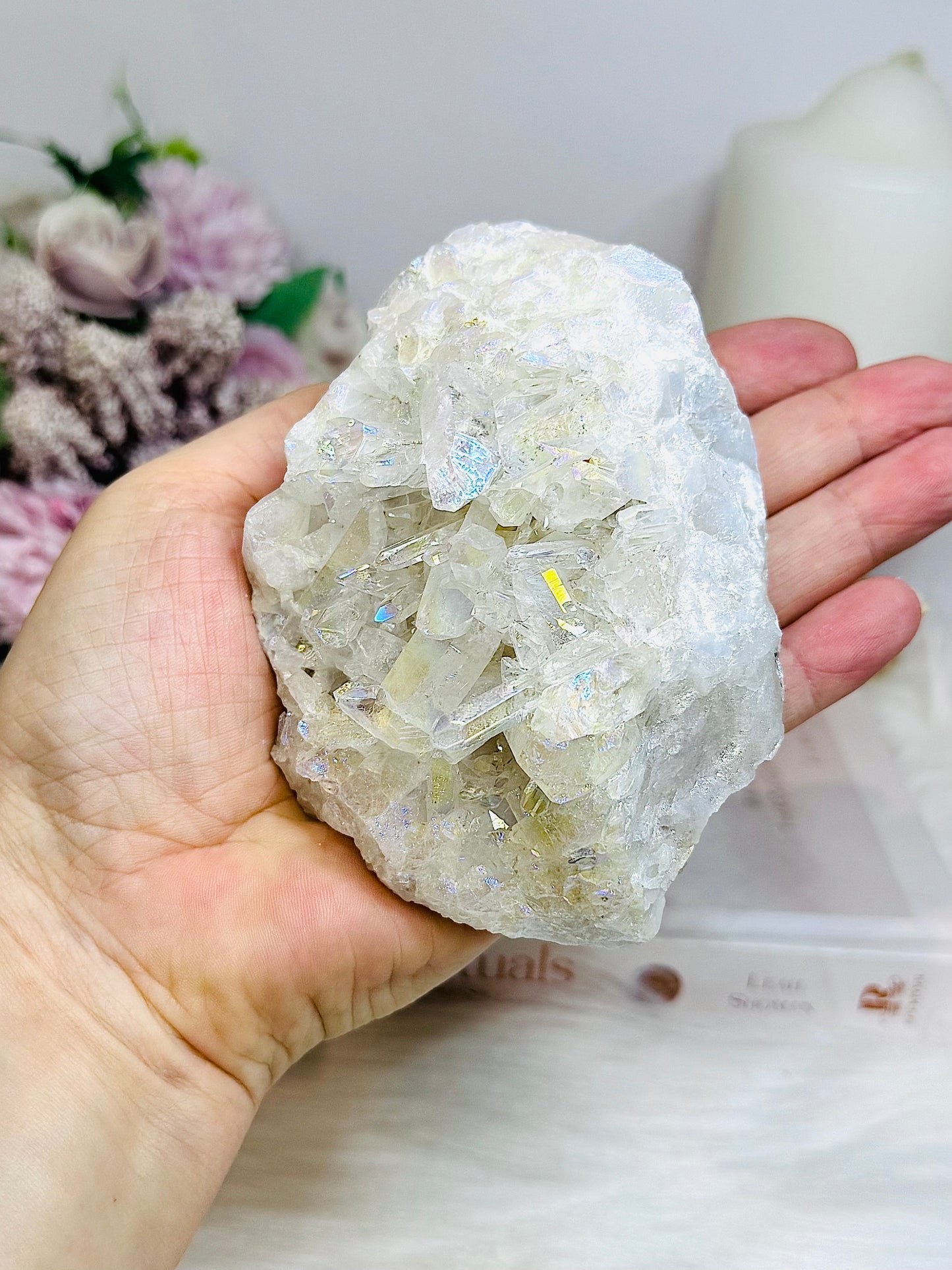 Large Angel Aura Clear Quartz Cluster 428g