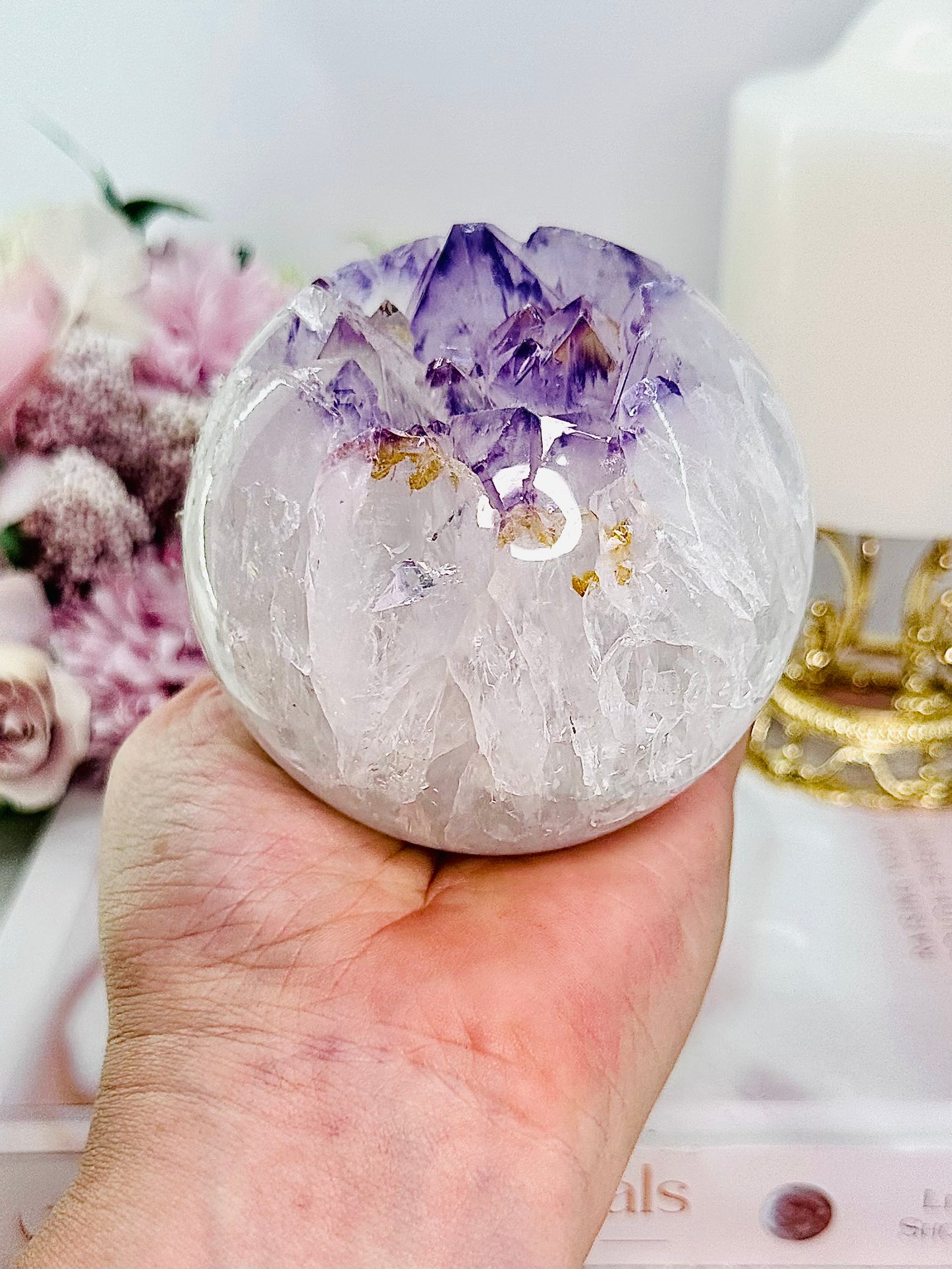 Absolutely Exquisite!!! Large Classy & Fabulous 654gram Druzy Amethyst Quartz Sphere On Stand With Rainbows ~ From Brazil ~ Note: Sphere has been discontinued as there is a slight chip on tip of druzy point