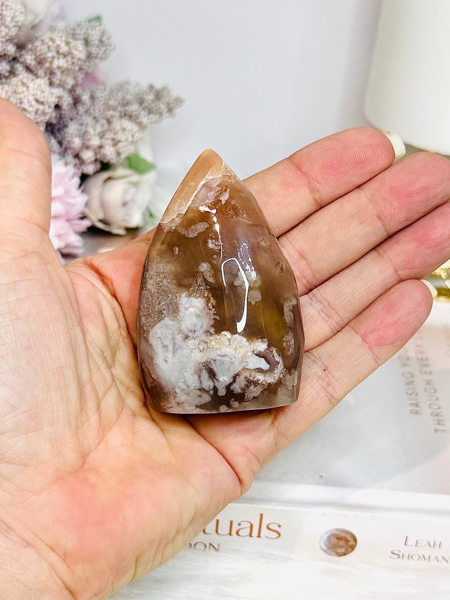 Flower Agate Carved Flame 6.5cm