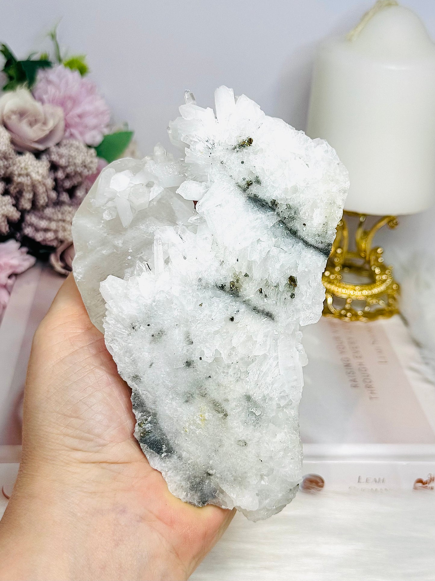 High Grade Clear Quartz Natural Cluster with Pyrite Inclusions 14.5cm 446g