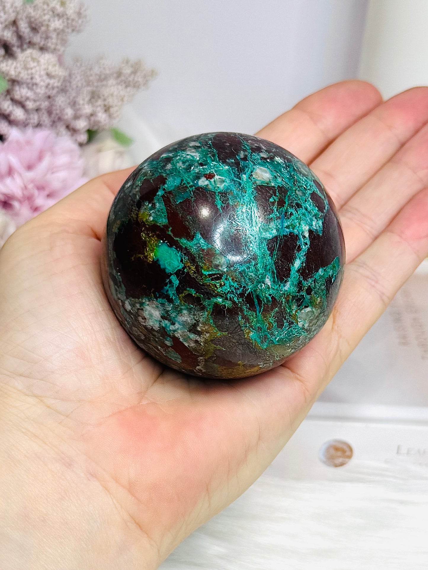 Large Natural Chrysocolla Sphere on Stand 327g