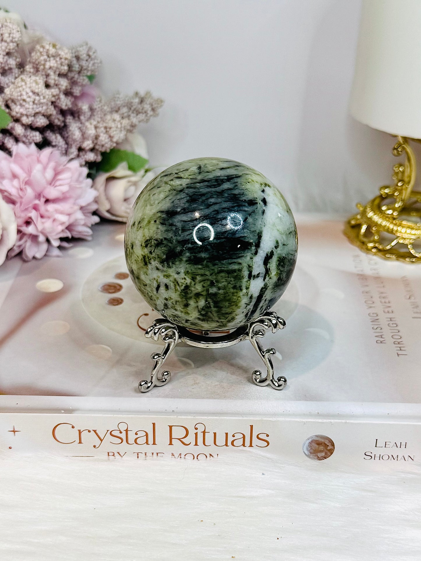 Green Jade Sphere on Stand 334g