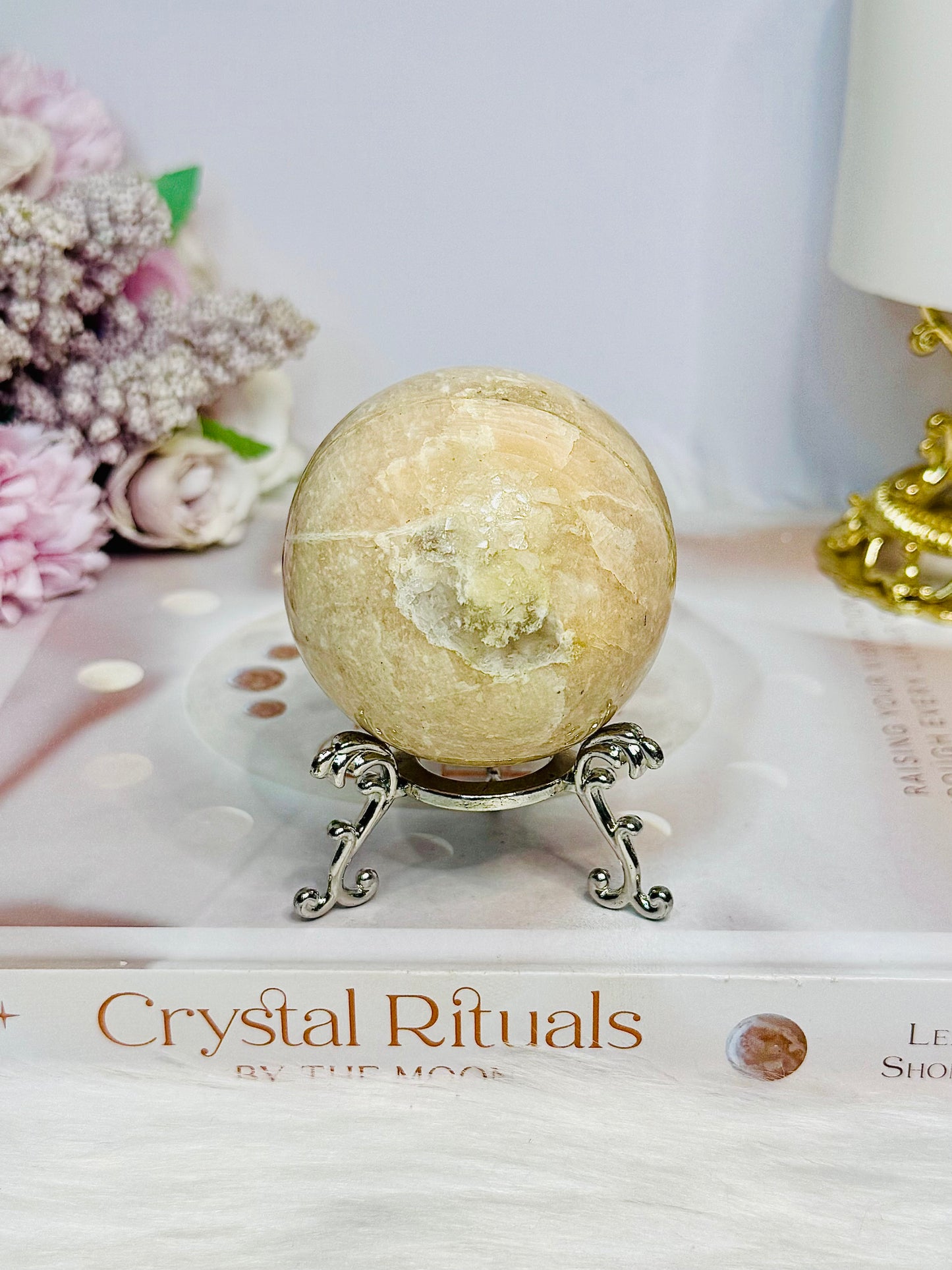 Peach Moonstone Sphere on Stand 240g