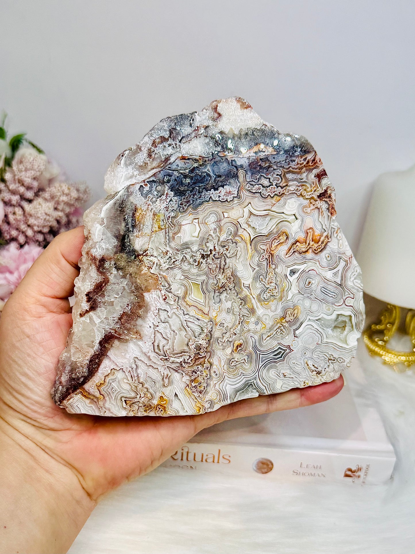 Large Mexican Lace Agate Slab on Stand 14cm 394g