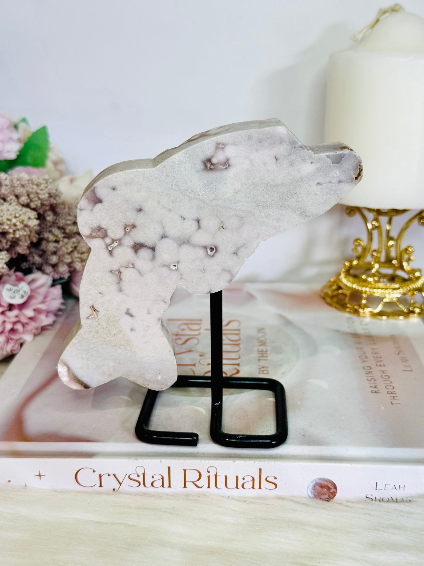 Pink Amethyst Carved Dolphin On Stand 12.5cm