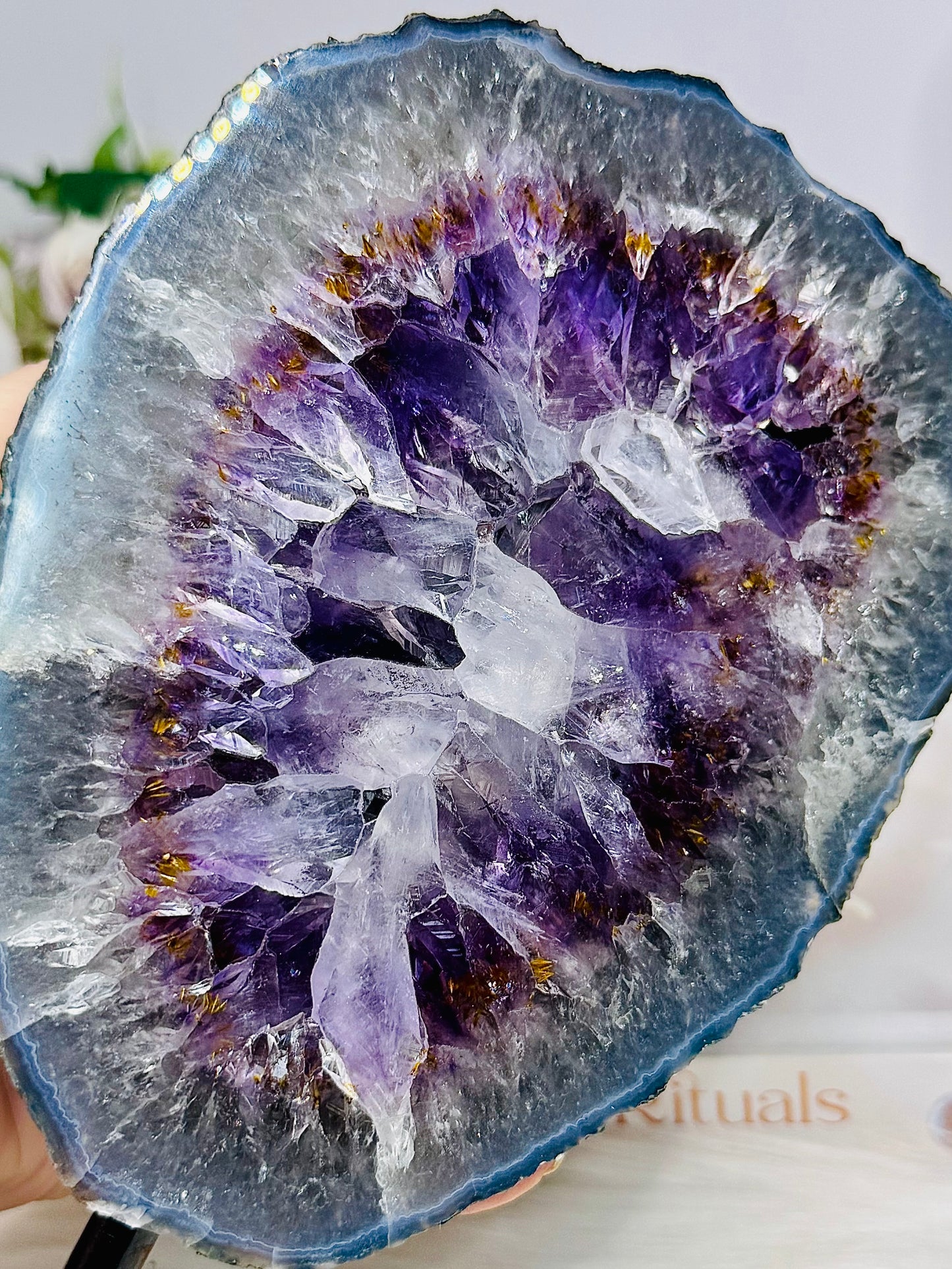 Large High Grade Amethyst Geode with Goethite Inclusions on Stand 1.6KG 20cm