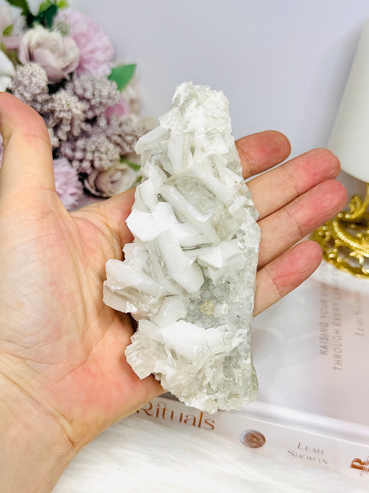 White Sandwich Calcite Specimen | Slab with Rainbows 12.5cm
