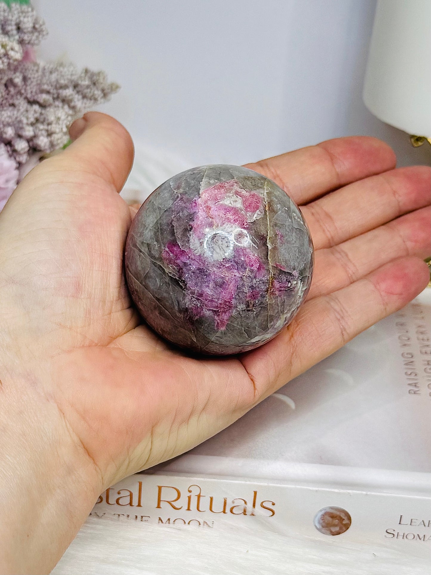 Pink Tourmaline Sphere on Stand 212g