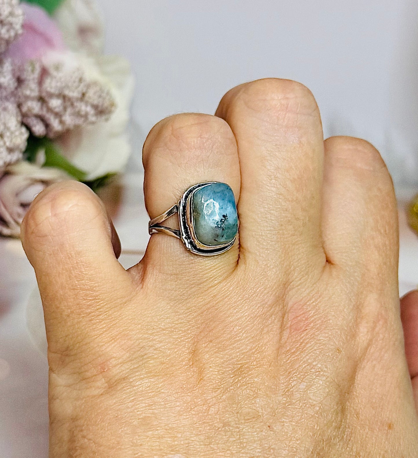 Sterling Silver 925 Larimar Ring Size 7
