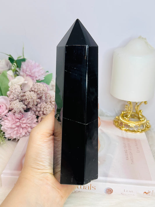 Black Obsidian Chunky Large Tower 18cm ~ Reduced as chip on tip