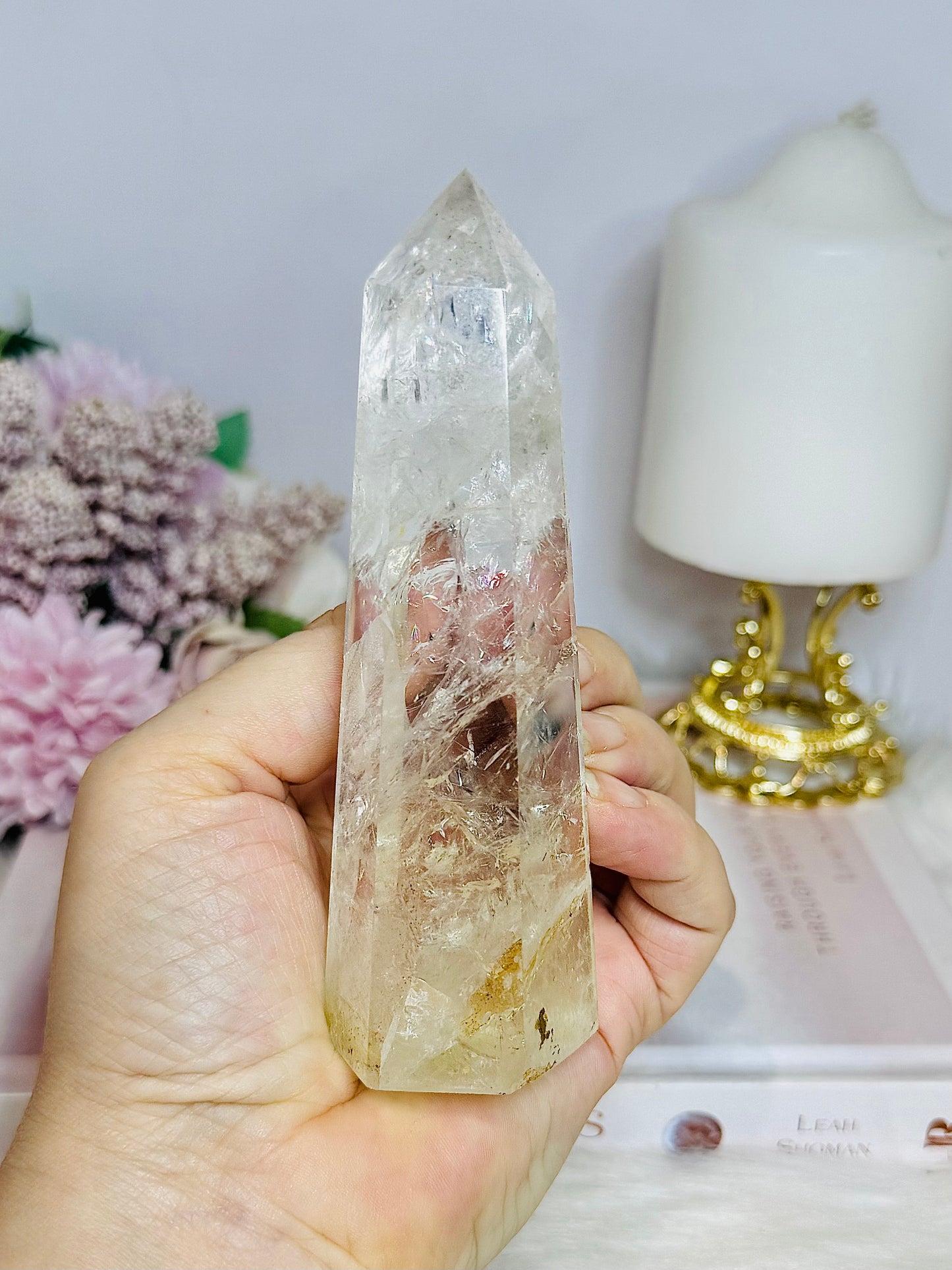 Clear Quartz Tower with Rainbows 12.5cm