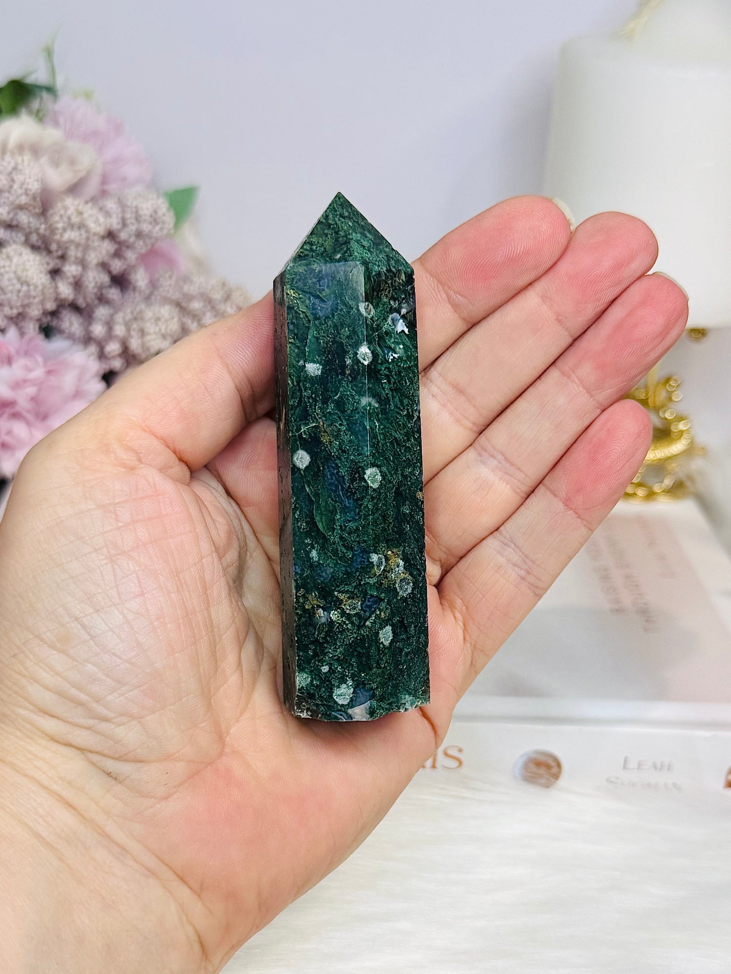 Moss Agate Tower 9.5cm