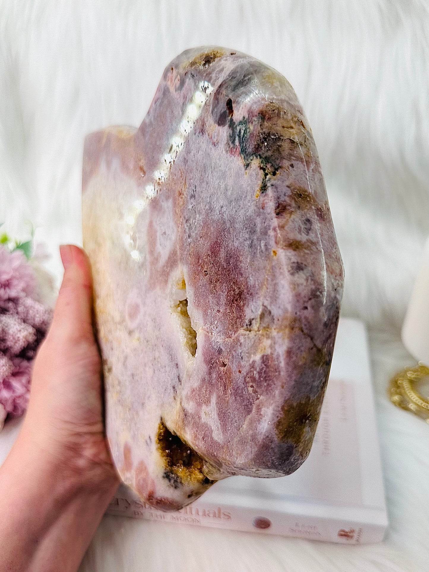 ⚜️ SALE ⚜️ Absolutely Divine Huge (Just Under 2KG) Pink Amethyst Druzy Platter / Slab On Stand From Brazil