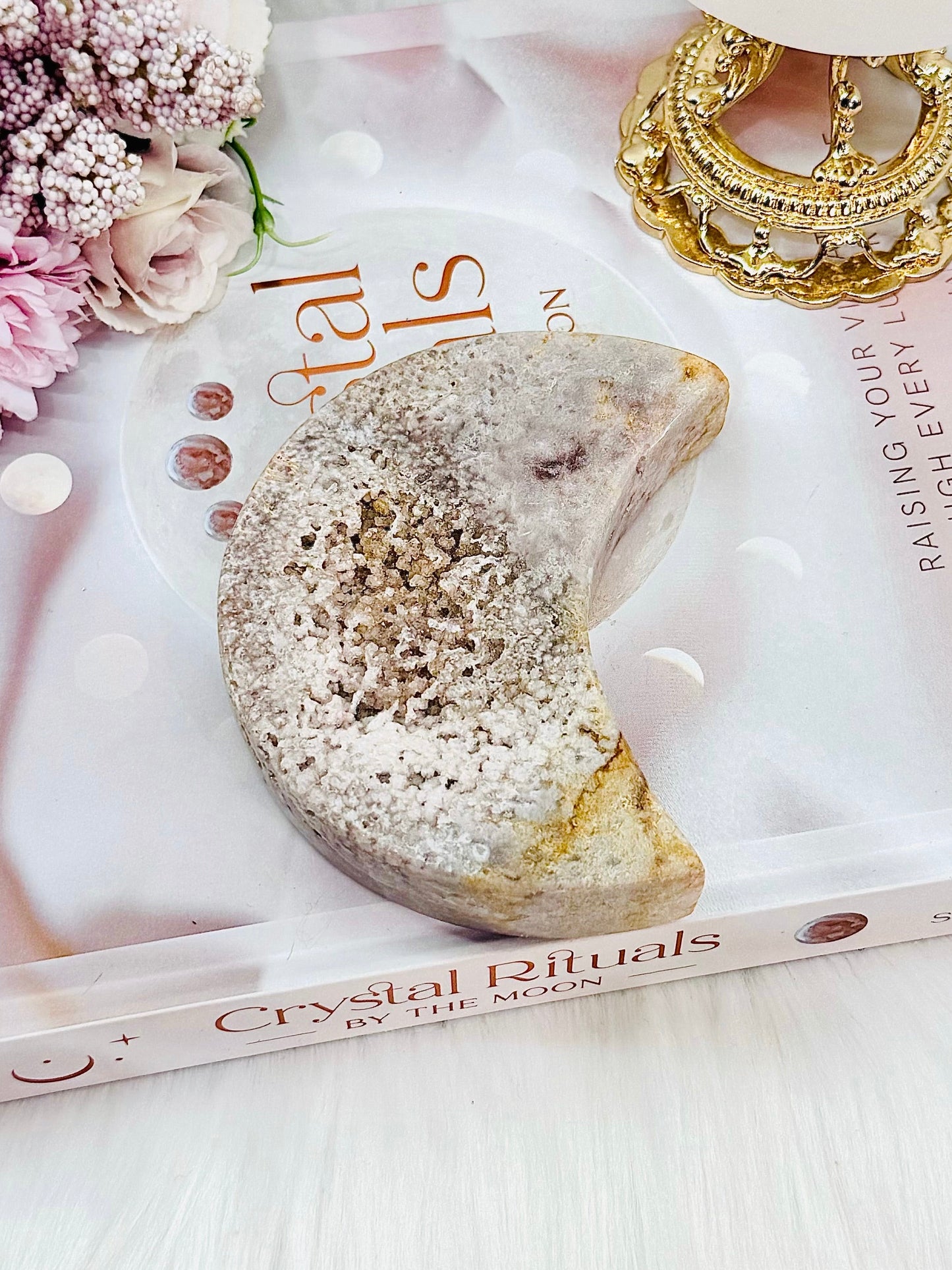 Large Pink Amethyst Druzy Moon Chunky Carving 10cm