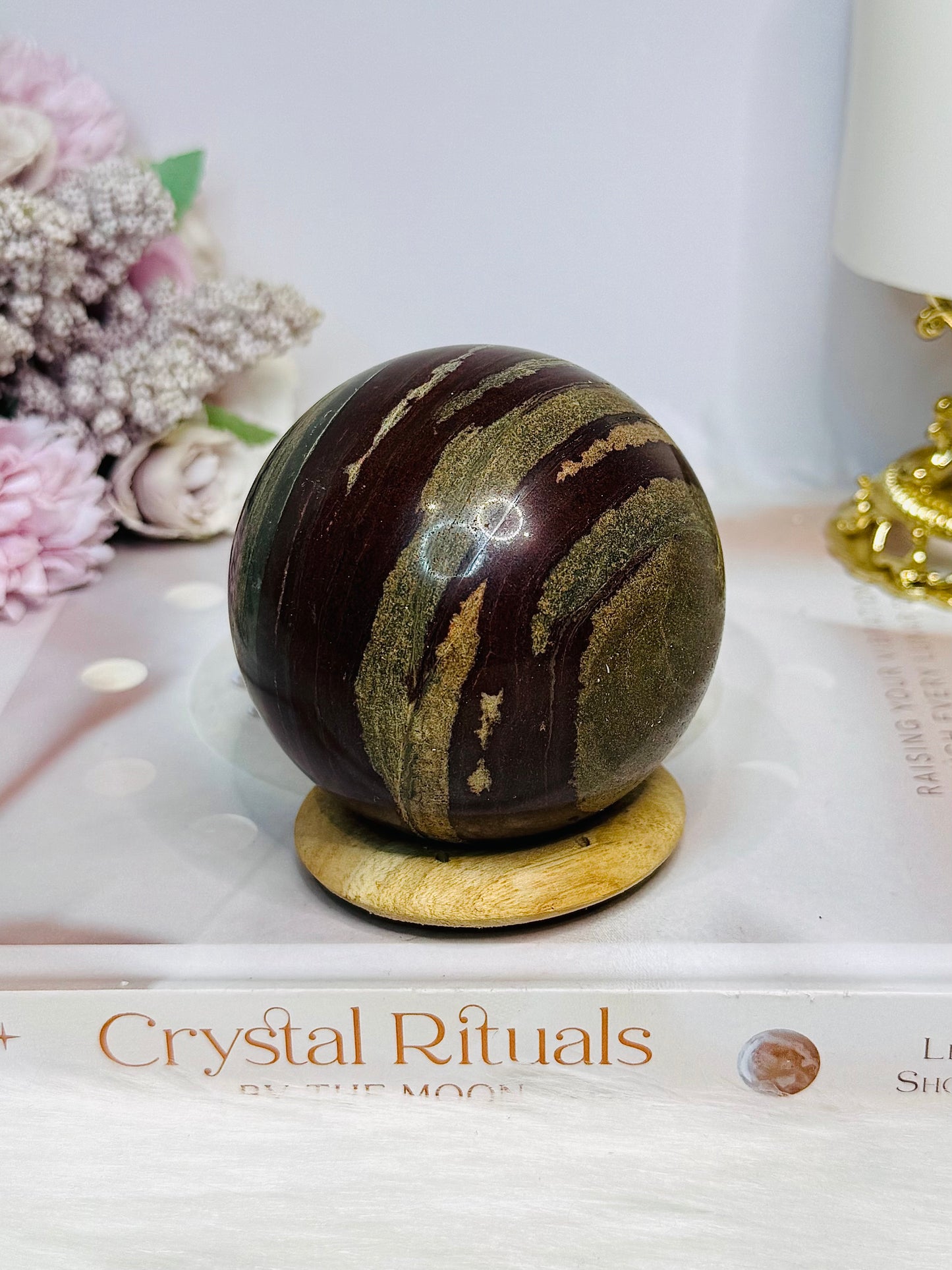 Large Zebra Rock Sphere on Stand 546g
